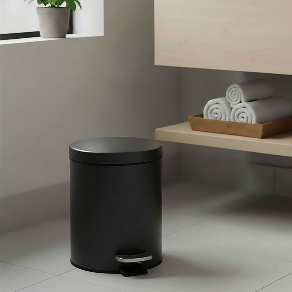 SOGA Foot Pedal Stainless Steel Rubbish Recycling Garbage Waste Trash Bin Round 12L Black