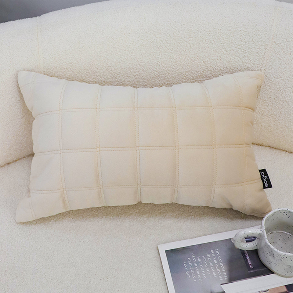 SOGA 2X 30cm Beige Quilted Grid Pattern Decorative Throw Pillow