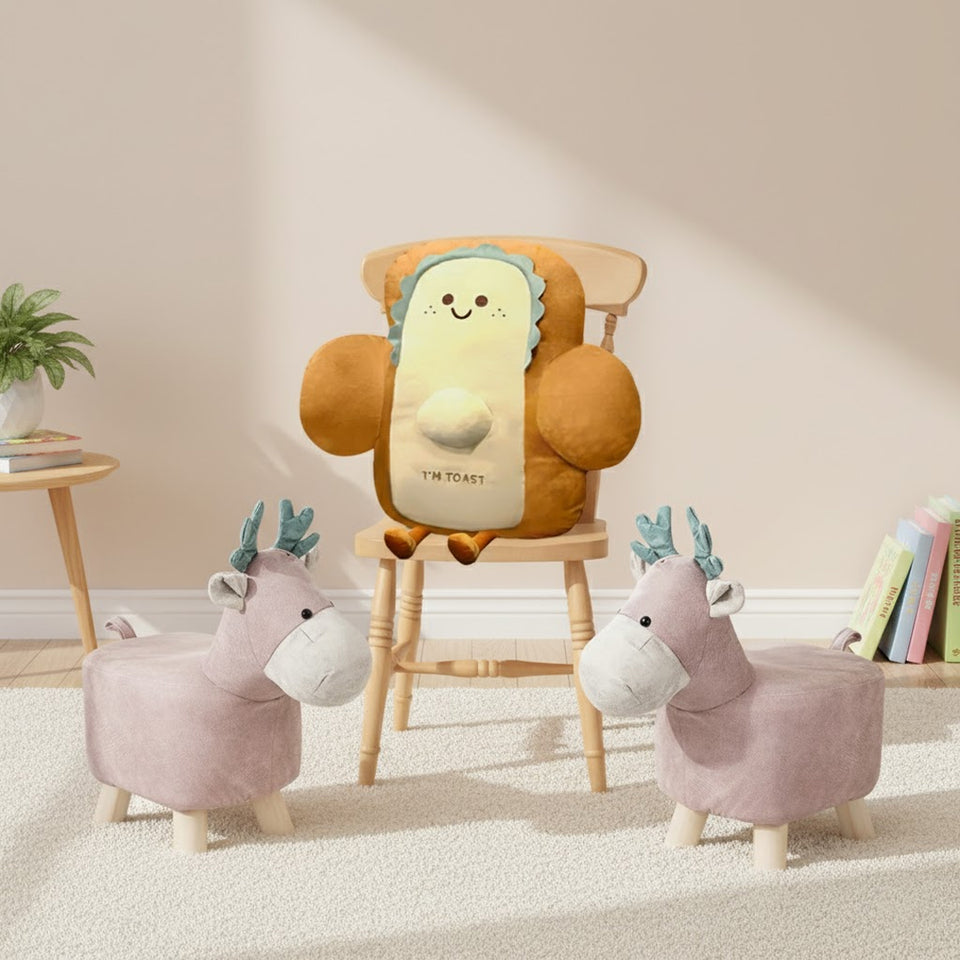 SOGA Home & Living Bundle – 2 Pink Deer Children’s Ottoman & Smiley Toast Plush Cushion