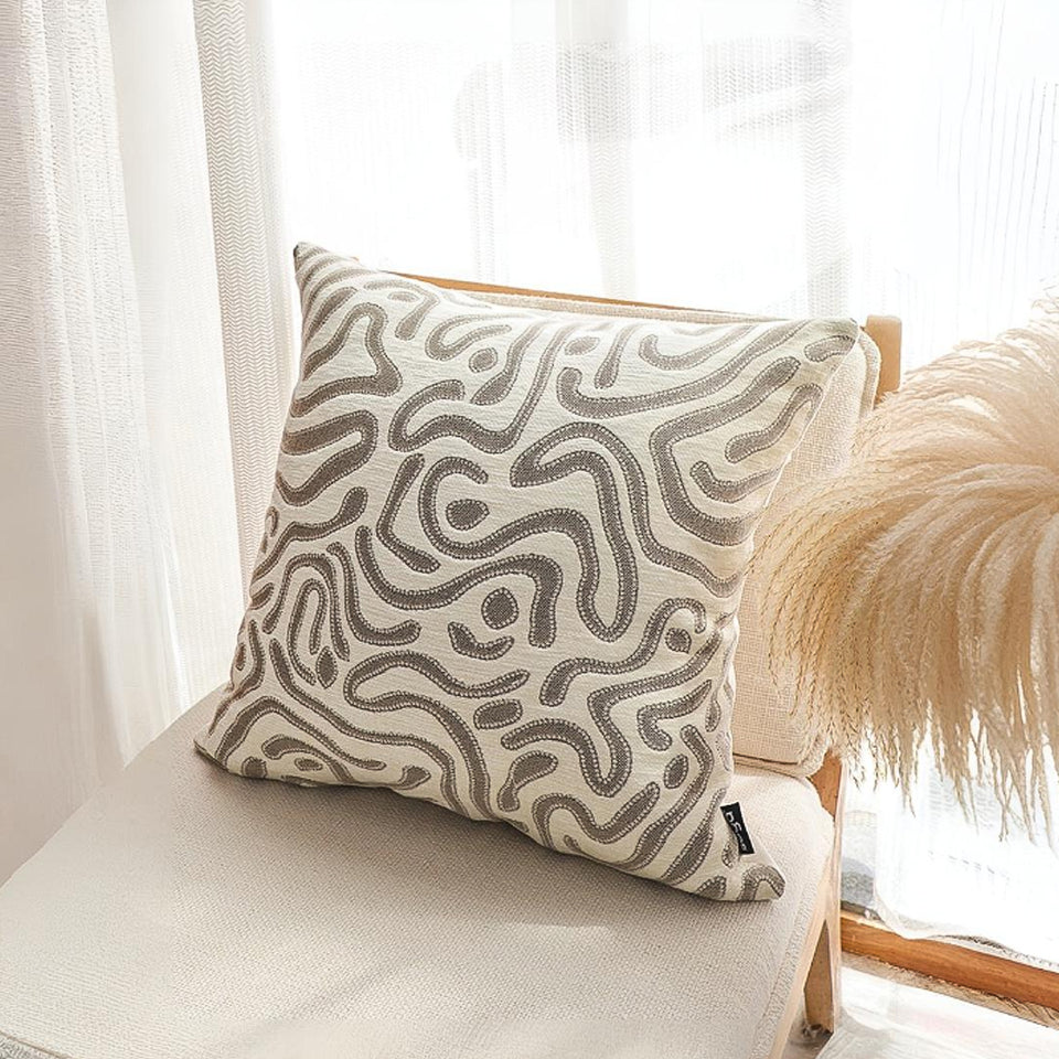SOGA 50cm Gray White Abstract Swirl Pattern Decorative Throw Pillow
