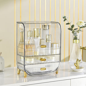 SOGA 3 Tier Transparent Multifunctional Countertop Cosmetic Storage Makeup Perfume Skincare Display Stand Shelf Drawer Type Organiser