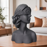 SOGA 36cm Black Resin Sculpture Blindfold Lady Bust Design for Home Decor