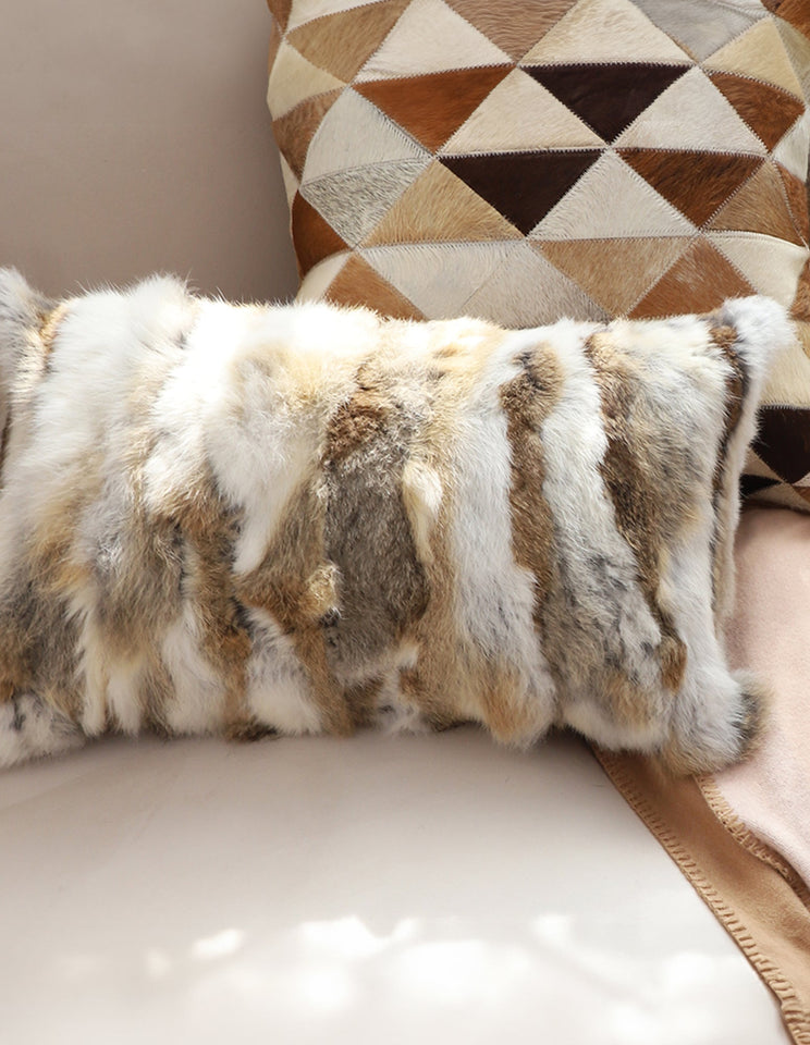 SOGA 2X 30cm Throw Pillow Coffee Rabbit Fur Lumbar Warm Cozy Decorative Cushion Home Decor
