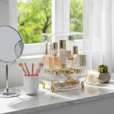 SOGA 3 Tier Transparent Multifunctional Countertop Cosmetic Storage Makeup Perfume Skincare Display Stand Shelf Drawer Type Organiser
