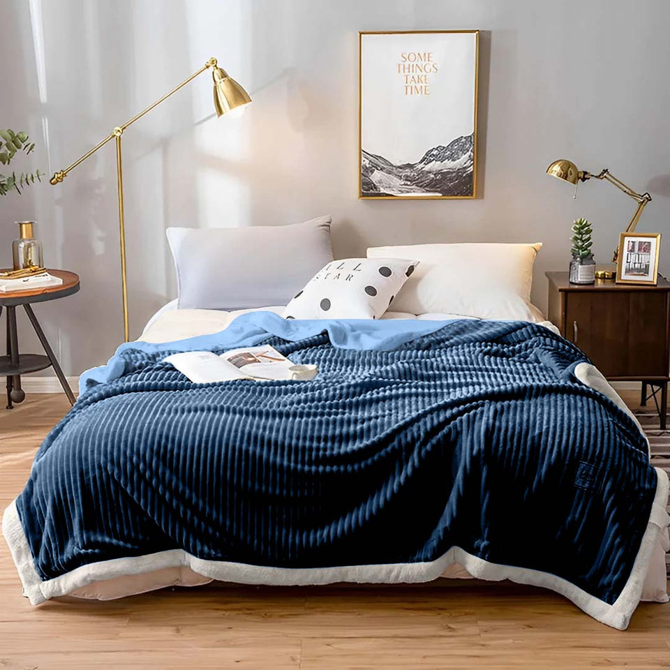 SOGA 2X Throw Blanket Warm Cozy Double Sided Thick Flannel Coverlet Fleece Bed Sofa Comforter Dark Blue