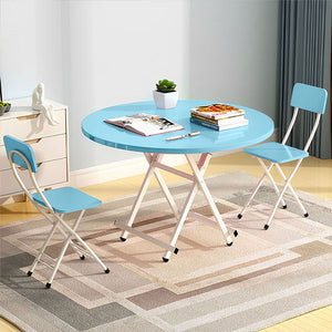 SOGA 2X Blue Dining Table Portable Round Surface Space Saving Folding Desk Home Decor