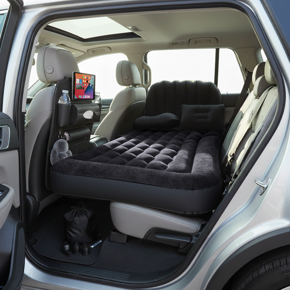 SOGA Car Bundle – Black Back Seat Storage Organizer & Portable Inflatable Boot Mattress