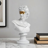 SOGA 40cm White Classical Bust Resin Sculpture with Gold Eye Mask for Modern Home Decor