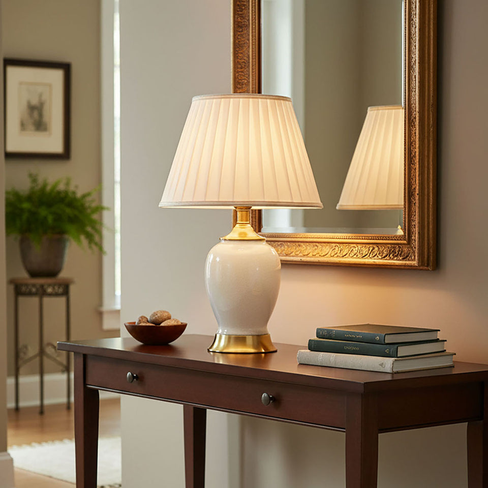 SOGA 4X Ceramic Oval Table Lamp with Gold Metal Base Desk Lamp White