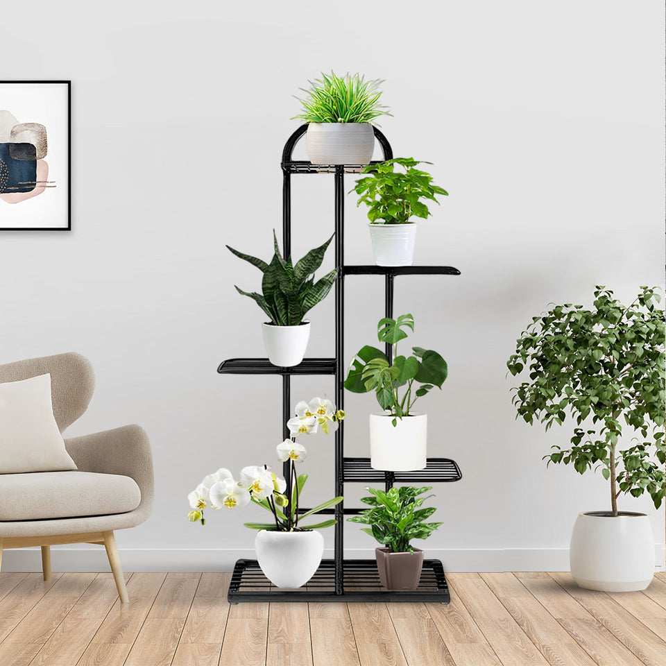 SOGA 2X 5 Tier 6 Pots Black Metal Plant Stand Flowerpot Display Shelf Rack Indoor Home Office Decor