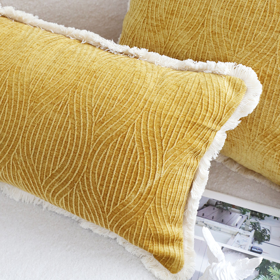 SOGA 2X 35cm Throw Pillow Turmeric Yellow Aesthetic Chenille Texture for Home Decor