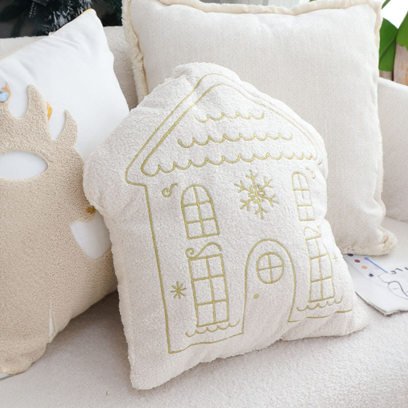 SOGA 40x45cm Festive White Christmas House Shaped Holiday Throw Pillow