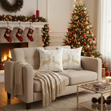 SOGA Christmas Bundle – 2 White Gold Reindeer Throw Pillows & Beige Diamond Throw Blanket