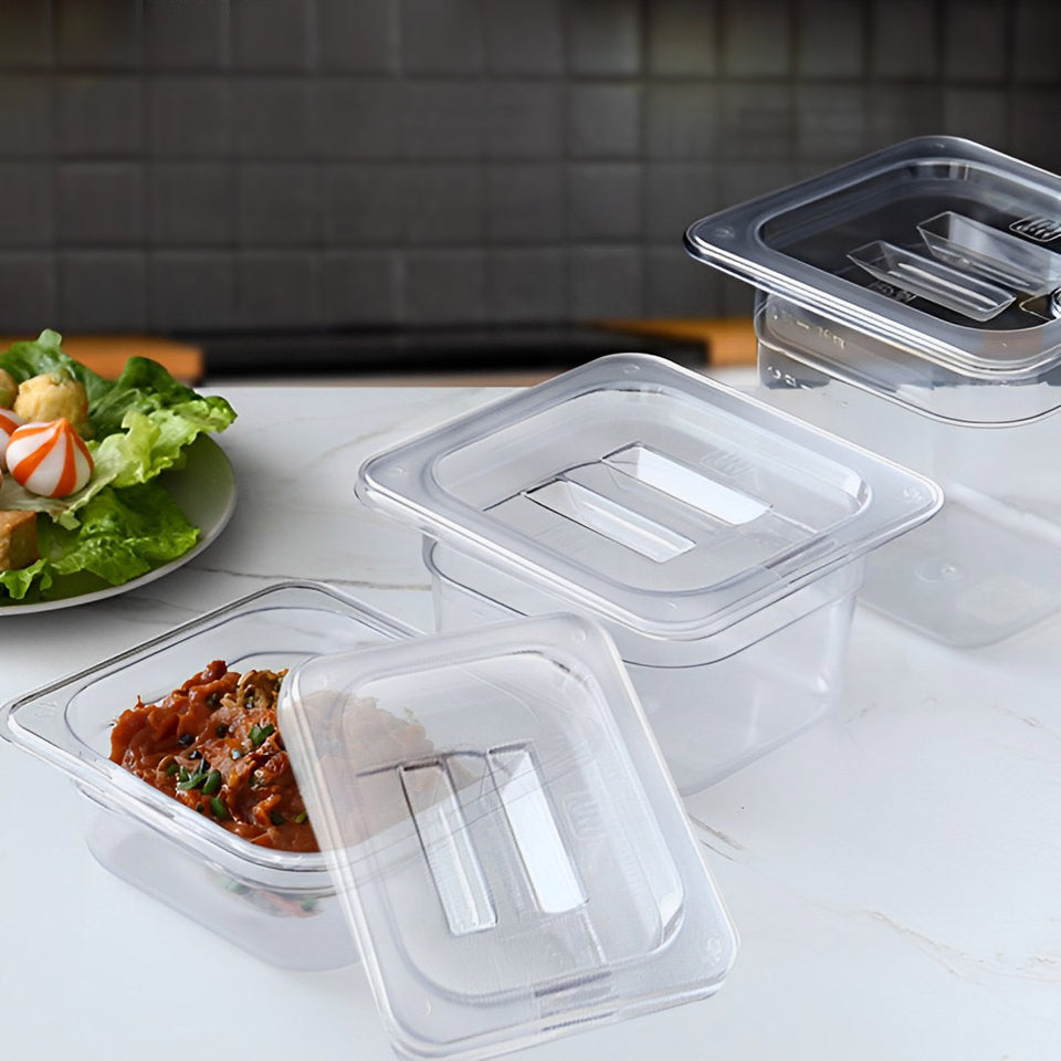 SOGA 100mm Clear Gastronorm GN Pan 1/6 Food Tray Storage Bundle of 2 with Lid