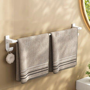SOGA 2X 62cm White Wall-Mounted Double Pole Towel Holder Bathroom Organiser Rail Hanger with Hooks