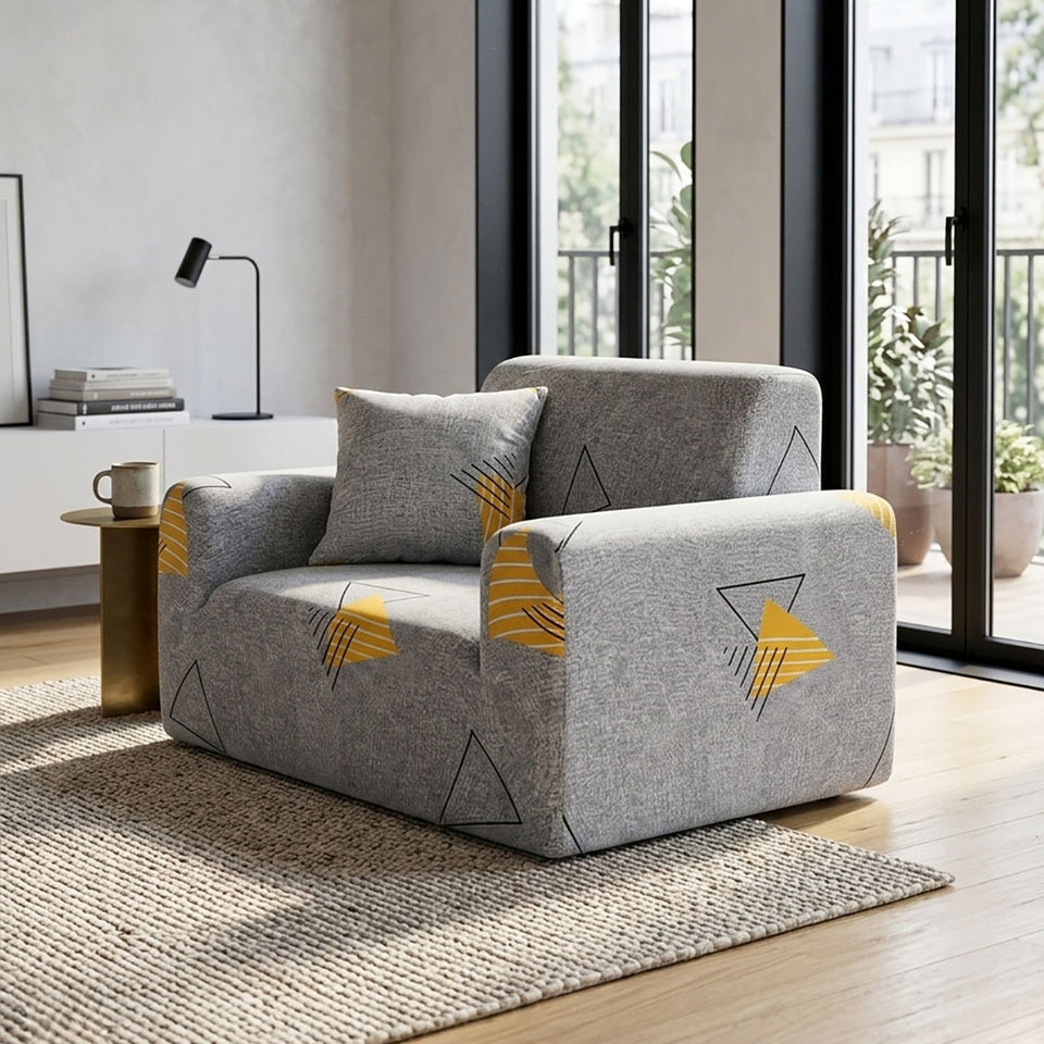 SOGA 1-Seater Geometric Print Sofa Cover Couch Protector High Stretch Lounge Slipcover Home Decor