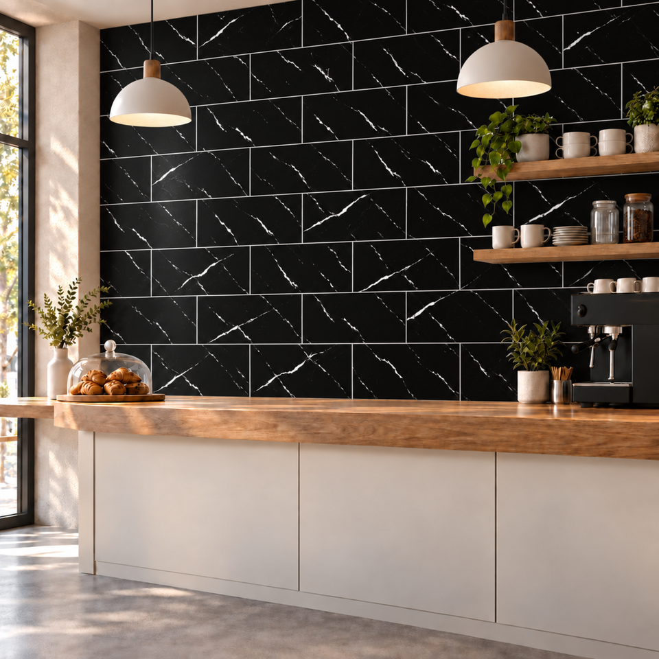 SOGA Peel & Stick Floor and Wall Tiles 60 x 60cm 10 Pack Black Faux Marble
