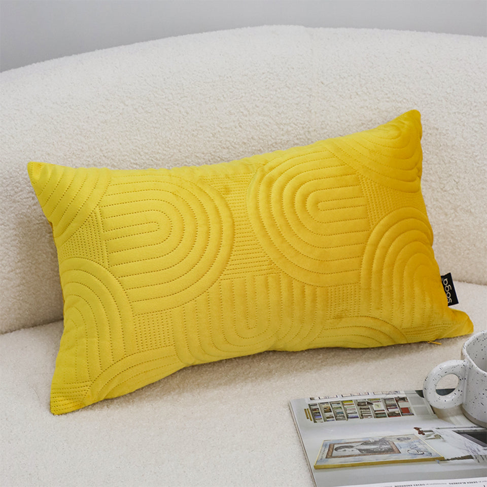 SOGA 2X 30cm Yellow Textured Geometric Pattern Decorative Throw Pillow