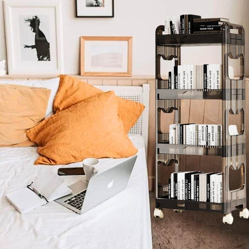 SOGA 2X 38x24cm Black 4 Tier Bookshelf & Cosmetic Storage Organizer Trolley Rack
