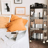 SOGA 2X 38x24cm Black 4 Tier Bookshelf & Cosmetic Storage Organizer Trolley Rack