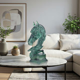SOGA 37cm Green Horse Head Resin Sculpture Flowing Mane Design Modern Art for Home Decor