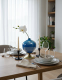 SOGA 2x 38cm Ceramic Oval Flower Vase with Gold Metal Base Dark Blue