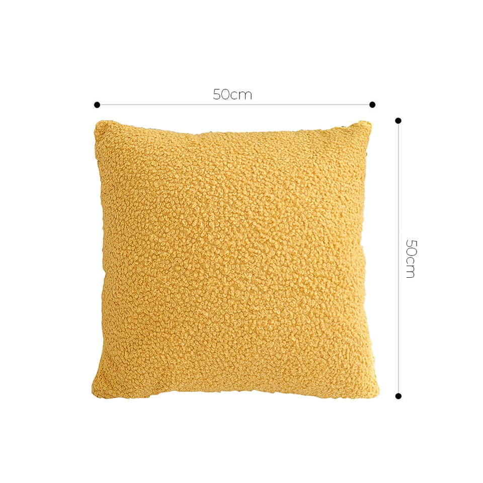 SOGA 2X Boucle Textured Cushion 50cm Mustard Yellow Soft Cozy Decorative Throw Pillow