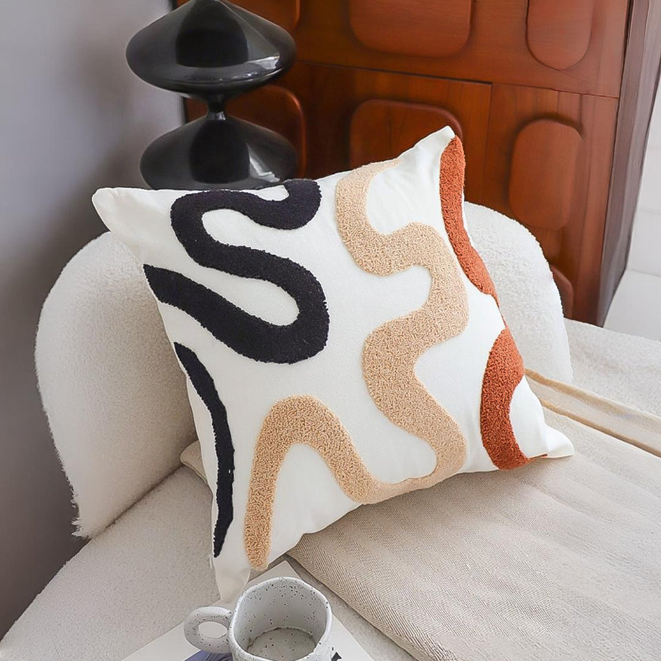 SOGA 2X 45cm Cream Black Geometric Squiggly Pattern Throw Pillow