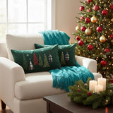 SOGA Christmas Bundle – 2 Dark Green Christmas Forest Lumbar Pillow & Teal Knitted Throw Blanket