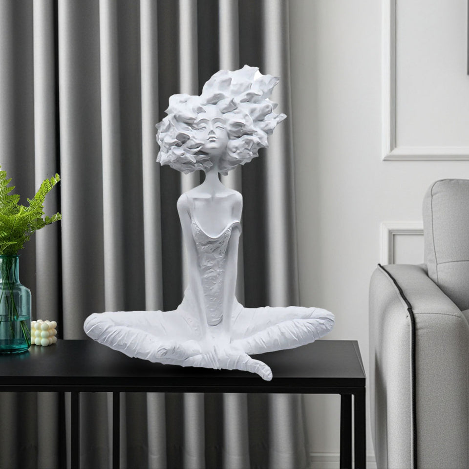 SOGA 59cm White Resin Sculpture Abstract Yoga Girl Design for Home Decor