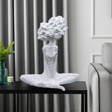 SOGA 59cm White Resin Sculpture Abstract Yoga Girl Design for Home Decor