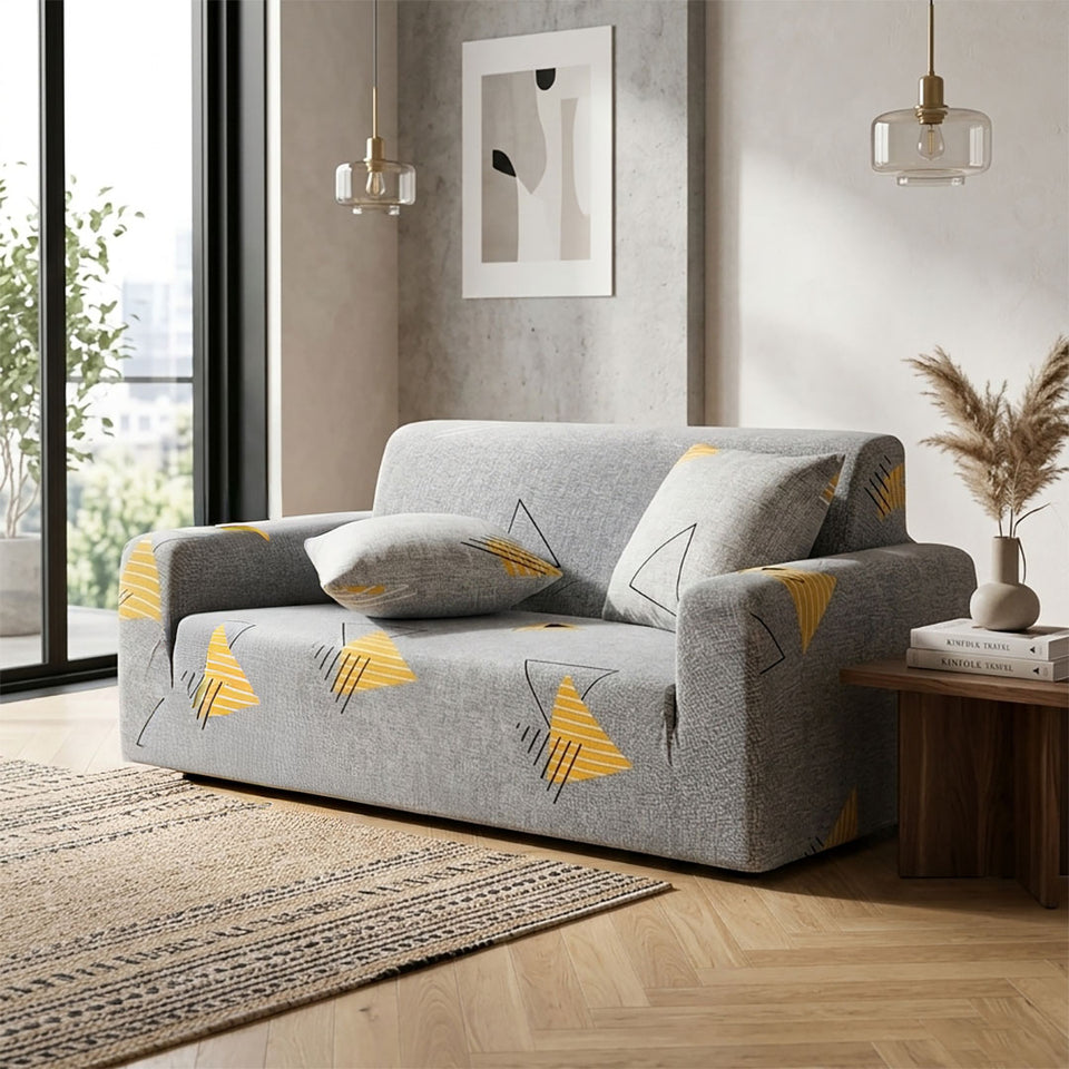 SOGA 2-Seater Geometric Print Sofa Cover Couch Protector High Stretch Lounge Slipcover Home Decor