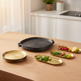 SOGA Kitchenware Bundle – Square Portable Korean BBQ Stove, Gold Grilling Plate & Nordic Plate Set