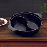 SOGA 2X 32CM Round Cast Iron Shabu Shabu Hotpot Beef Chicken Stew Wok Two-Flavor Division