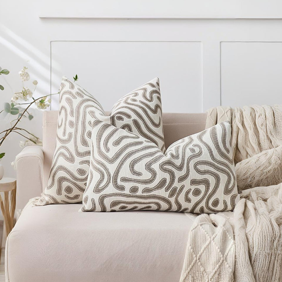 SOGA 2X 30cm Gray White Abstract Swirl Pattern Decorative Throw Pillow
