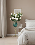 SOGA 85cm Blue Glass Tall Floor Vase and 12pcs White Artificial Fake Flower Set