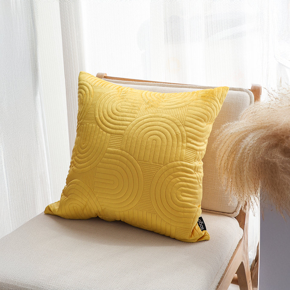 SOGA 2X 50cm Yellow Textured Geometric Pattern Decorative Throw Pillow