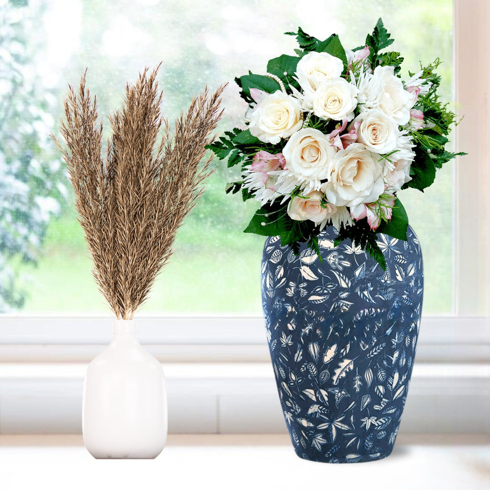 SOGA 30x19 Blue Medium Ceramic Flower Vase Elegant Living Room Home Decor