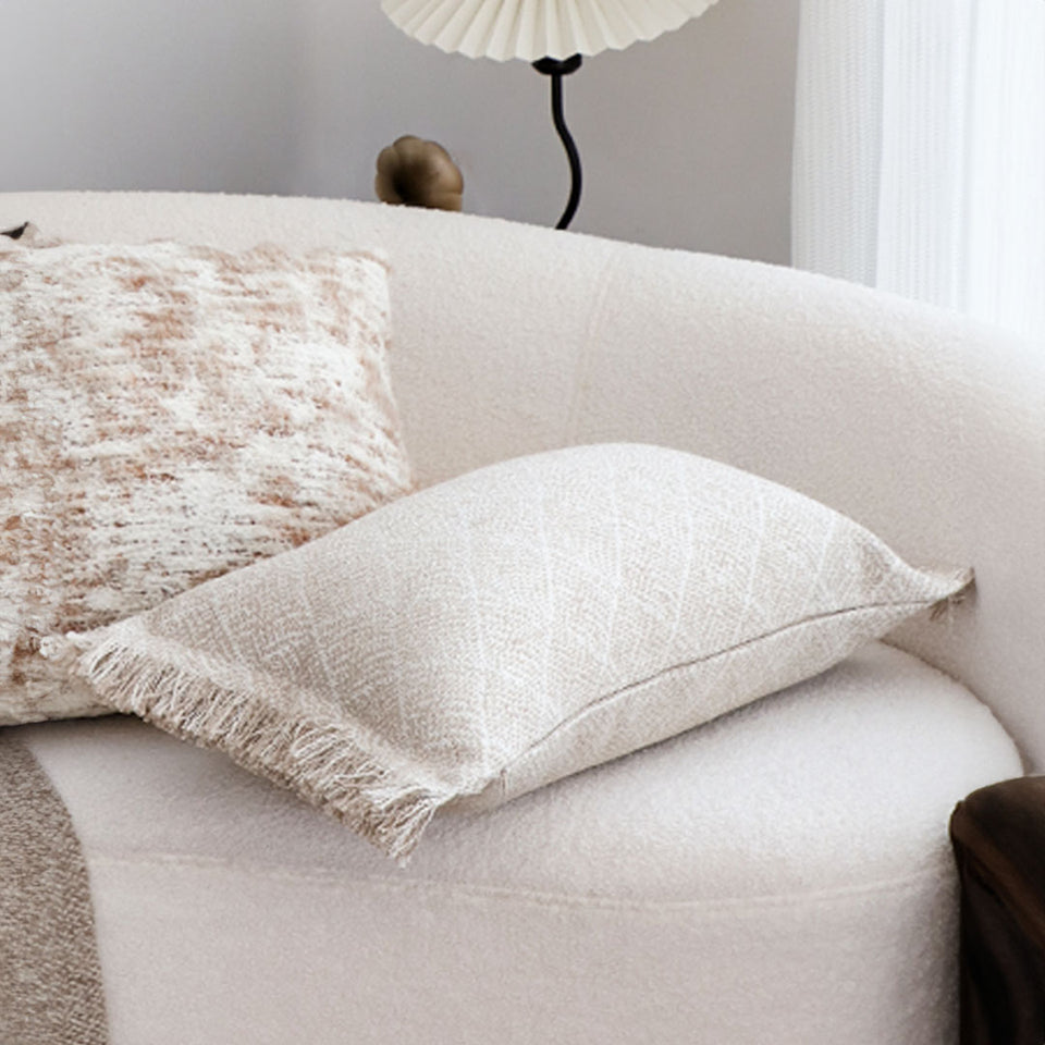 SOGA 35cm Rectangular Natural Woven Diamond Pattern Fringe Trim Throw Pillow