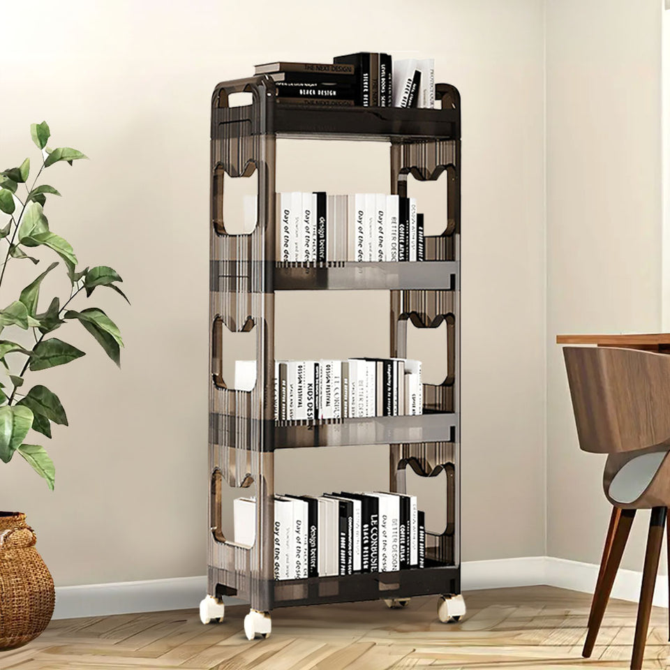 SOGA 38x24cm Black 4 Tier Bookshelf & Cosmetic Storage Organizer Trolley Rack