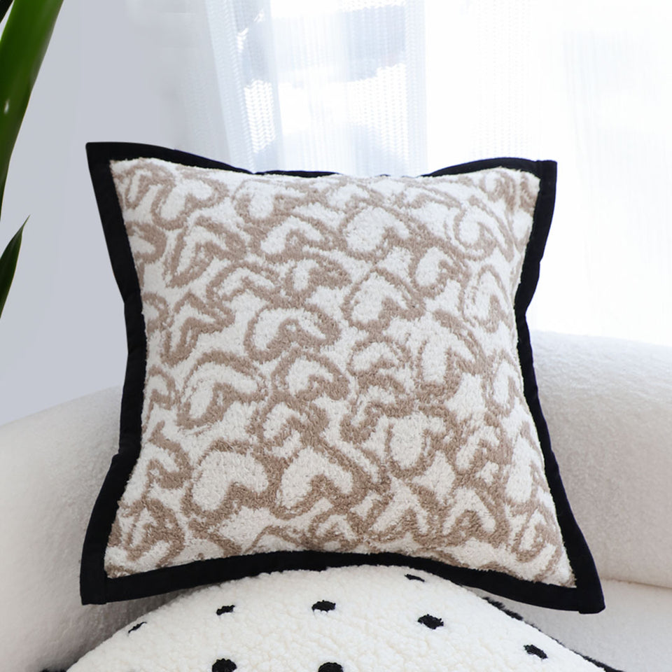 SOGA 50cm Elegant Beige Scrollwork Pattern Black Trim Decorative Throw Pillow