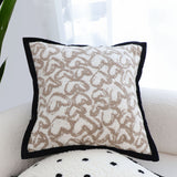 SOGA 50cm Elegant Beige Scrollwork Pattern Black Trim Decorative Throw Pillow