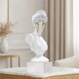 SOGA 45cm White Classical Bust Sculpture Resin with Gold Striped Mask for Modern Home Decor