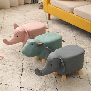 SOGA 2X Red Children Bench Elephant Character Round Ottoman Stool Soft Small Comfy Seat Home Decor
