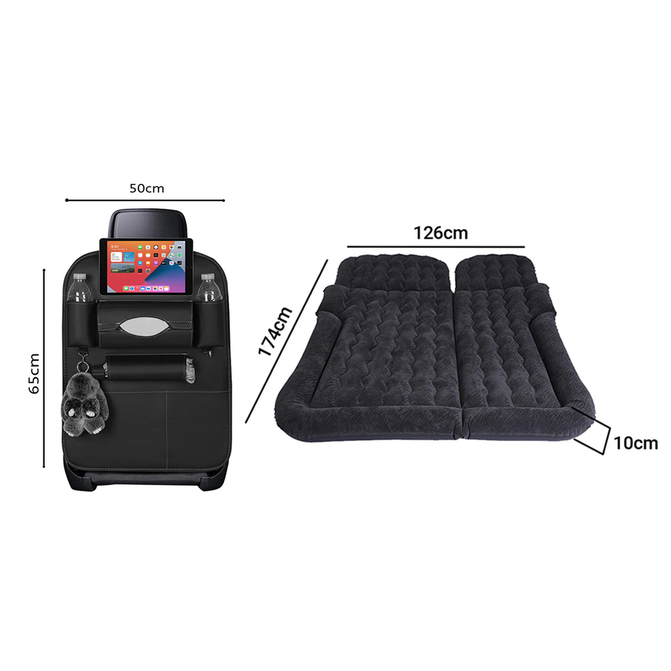SOGA Car Bundle – Black Back Seat Storage Organizer & Portable Inflatable Boot Mattress