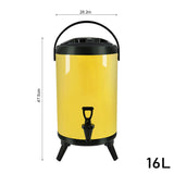 SOGA 4X 16L Stainless Steel Insulated Milk Tea Barrel Hot and Cold Beverage Dispenser Container with Faucet Yellow