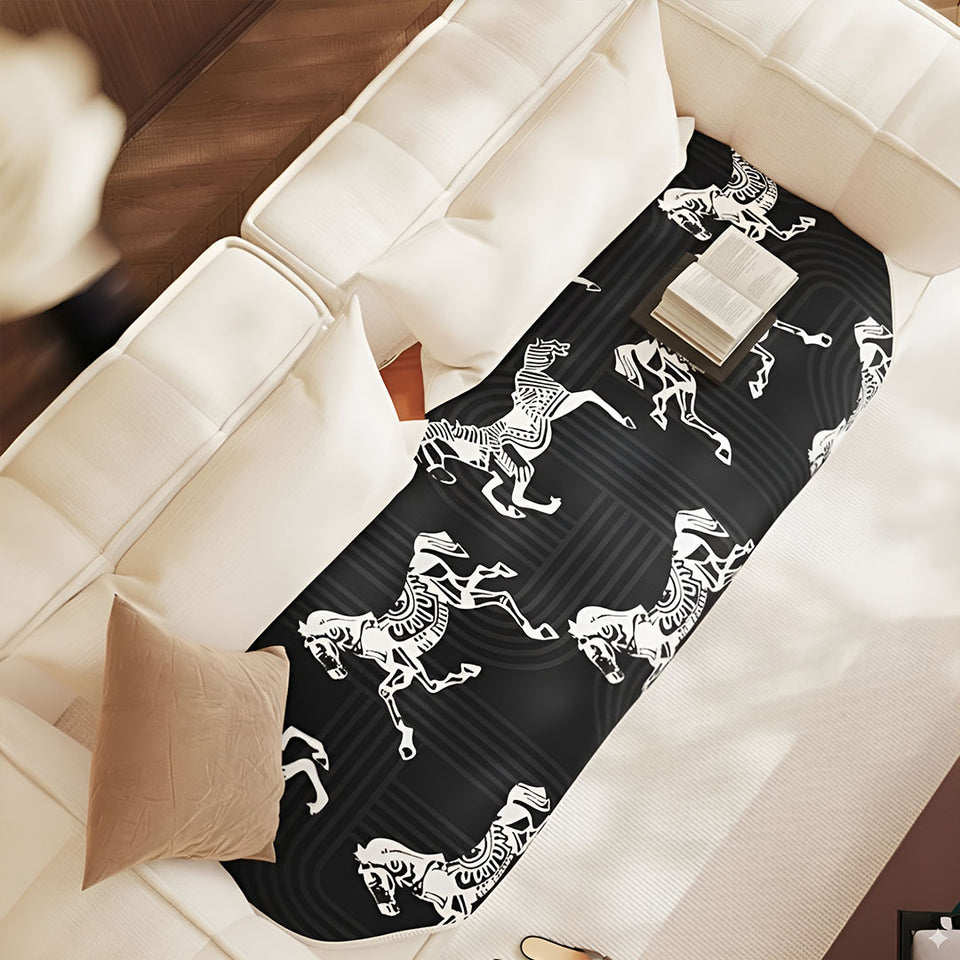 SOGA Three-Seater Black Horse Print 90x210cm Throw Blanket Sofa Cover