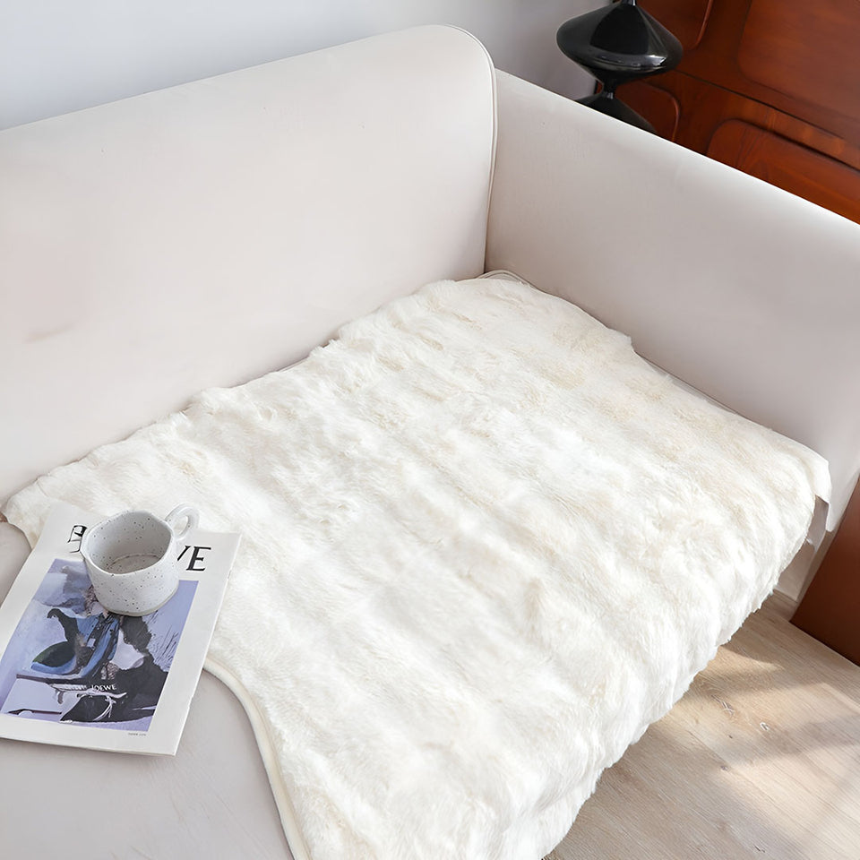 SOGA One-seater White Faux Fur Throw Blanket 90x90cm Polyester
