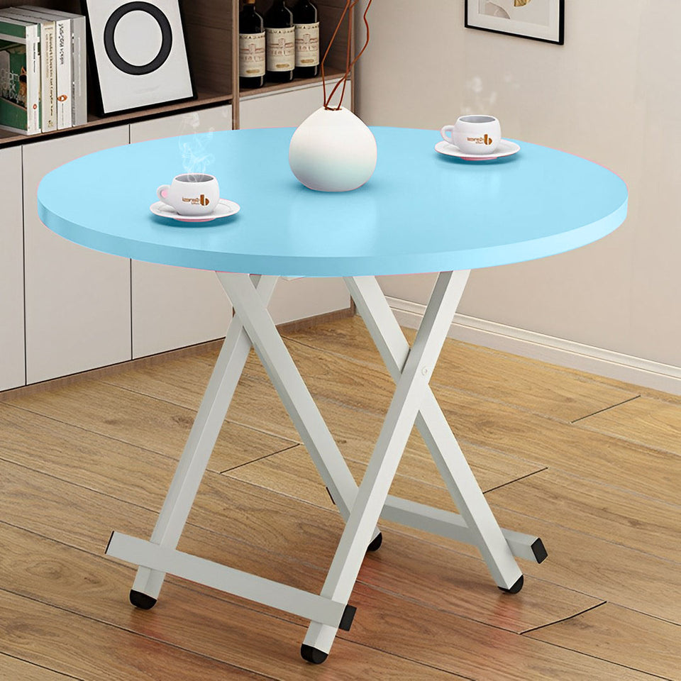 SOGA Blue Dining Table Portable Round Surface Space Saving Folding Desk Home Decor