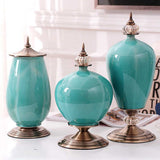 SOGA 40cm Ceramic Oval Flower Vase with Gold Metal Base Green